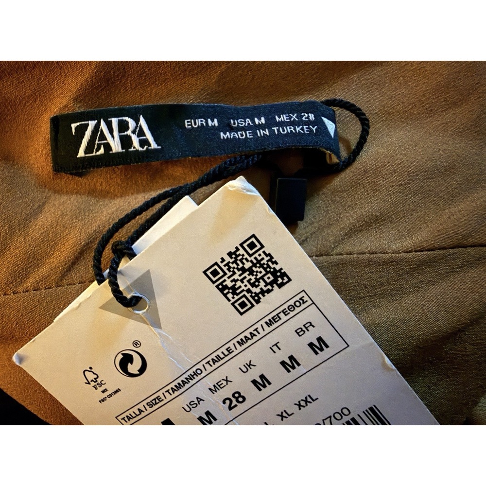 NWT Zara Satin Slip Maxi Dress M Bronze Copper Cami Deep V Back Hidden Zipper - Picture 7 of 9